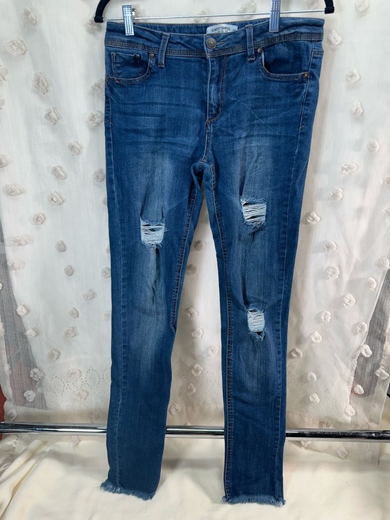 Almost Famous Denim - Almost Famous Women’s Distressed Dark Blue Mid-Rise Skinny Jeans Size 9
